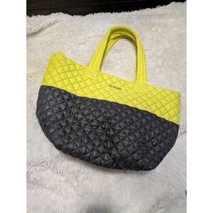 MZ Wallace Neon Yellow And Black Quilted Metro Tote Bag With Leather Accents